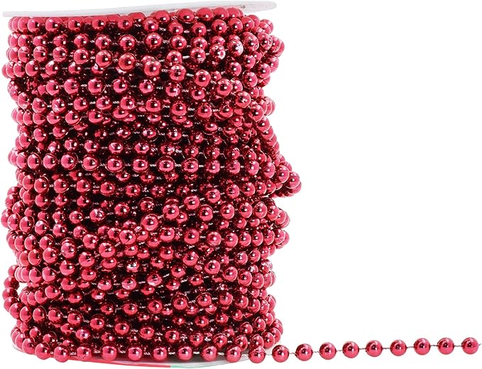 Mandala Crafts 6mm Faux Burgundy Pearl Beads Roll - 27 Yards Strand of Fake Pearls Chain Garlands Spool String for Christmas Tree, Wedding, Party, Vases, DIY Decoration