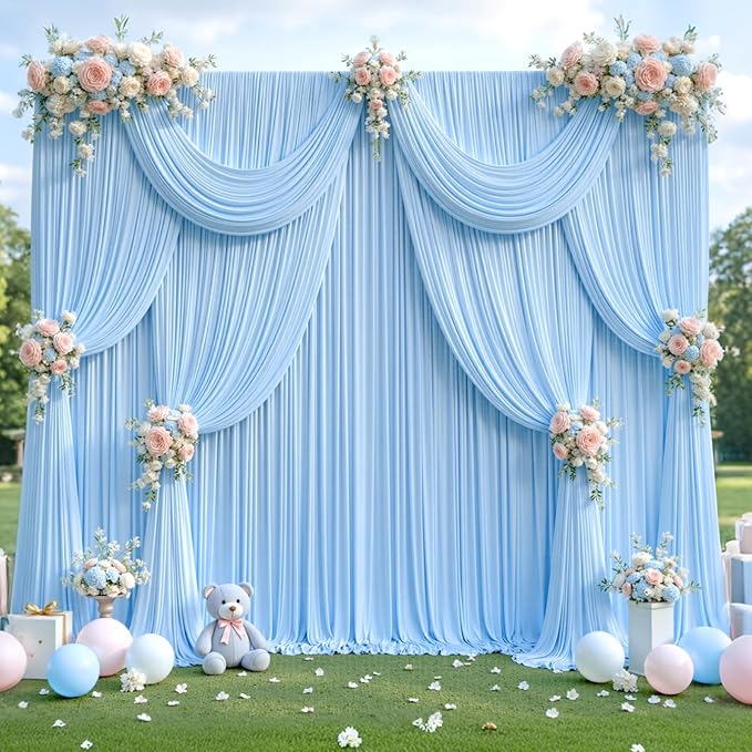 50ft x 12ft Baby Blue Backdrop Curtains Wrinkle Free Backdrop Curtain for Wedding Parties Blue Fabric Backdrops Drapes Back Drop Cloth Bridal Shower Stage Curtains Wedding Decorations for Reception