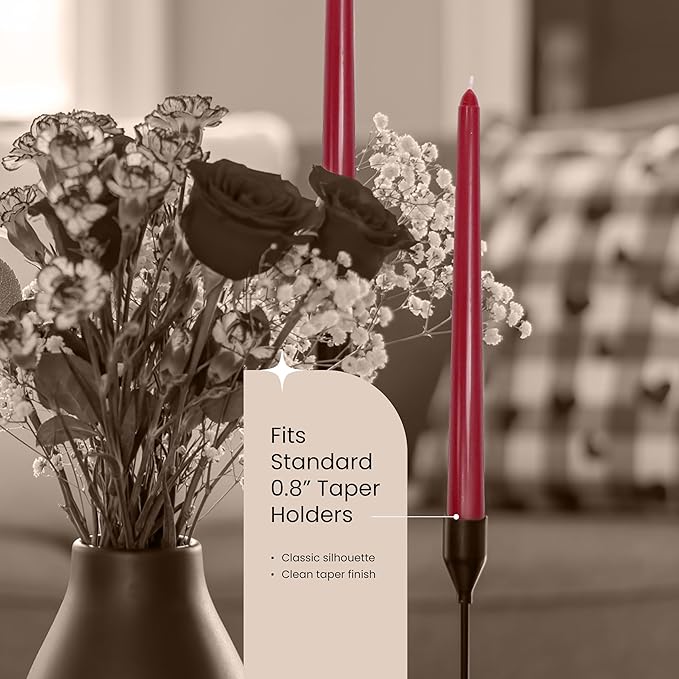 Leor & Lair Red Taper Candles for Christmas - 4 Pack 10" Dark Red Candlesticks - Unscented Long Burning Candle Sticks for Christmas Decoration, Thanksgiving, Dinner Table, Weddings