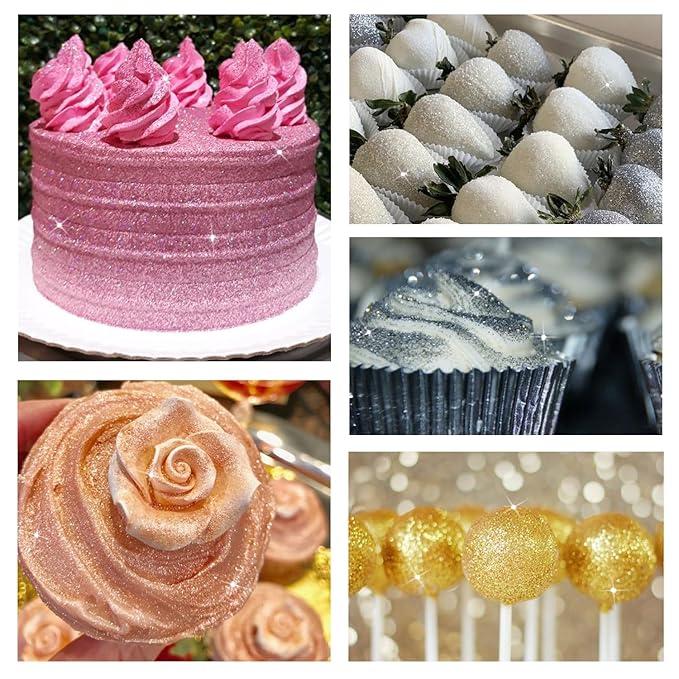 Edible Glitter for Cake Decorating, 4 Colors Luster Dust Edible, Edible Glitter for Cocktails, Baking, Drinks, Cupcakes, Chocolate, Strawberries, and Waffles 5g/bottle(Gold, Rose Gold, Purple, Red)