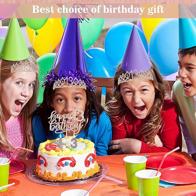13th Birthday Decorations for Girls, Including Sash, Crown/Tiara, Candles and Cake Topper, Rose Gold Teen Girl Gifts for 13 Year Old Birthday Decorations