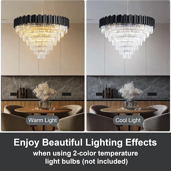 39" Black Crystal Chandelier, 21-Light Modern Luxury Round Chandelier, 7-Tier Contemporary Tiered Chandeliers Light Fixture for Dining Room, Living Room, Bedroom, Foyer, Entryway, Kitchen