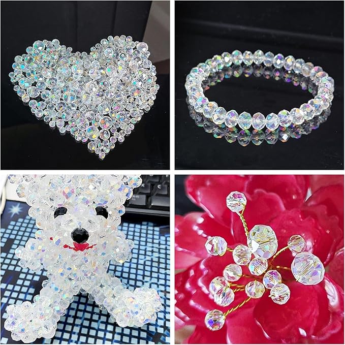 1200Pcs 4mm Crystal Glass Beads for Jewelry Making Beads for Bracelets Necklace Pendants Making Supplies(White AB Color)