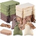 Woanger 100 Pcs Burlap Gift Bags with 100 Pcs Kraft Paper Gift Tags with Drawstring Favor Bulk Burlap Sack Bags for DIY Wedding Party Craft (4 x 6 Inch,Beige, Medium Brown, Dark Brown, Military Green)
