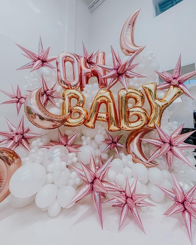 3pcs 26inch 3D Explosion Star foil balloon, Candy Pink Foil Cone star burst Balloons for Birthday Wedding New Year Party Event
