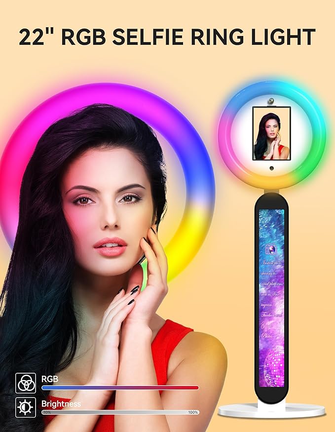 Photo Booth Stand for ipad Customized Logo Metal Selfie Photobooth Machine Fits 10.2", 10.9", 12.9" iPads, Provide Cyratok Software and Music Sync for Events,Rentals & Business Use(Flight Case)