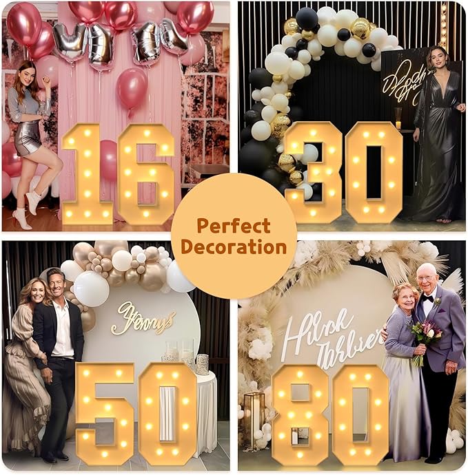 imprsv 3FT Light Up Numbers, Marquee Numbers 30th Birthday Decorations for Women, Men Foam Board Anniversary Party Decorations Arch Kit (DIY)
