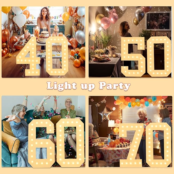 LOBOOM 4FT Light Up Numbers, Marquee Numbers 4 Feet Tall Giant Number 50 Mosaic Big Number Sign for 50th Birthday Party Backdrop Anniversary Decorations, Pre-Cut Large Frame