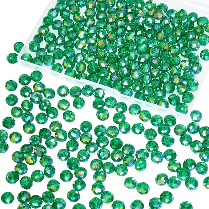 220Pcs 10mm Crystal Glass Beads for Jewelry Making Beads for Bracelets Necklace Pendants Making Supplies(Malachite Green)