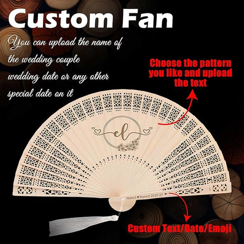 100 PCS Custom Fans Personalized Folding Fans for Line Dancing Wooden Hand Fan Wedding Favors Bulk Fans for Guests Party Event Use (Style07)
