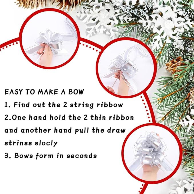 40 Pieces 6 Inches and 3 Inches Pull Bow Wrapping Pull Bow Ribbon Pull Bows for Wedding Baskets,Large Bows for Presents. (Silver)