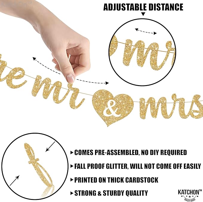 KatchOn, Gold Glitter Future Mr & Mrs Banner - 10 Feet, Pre-Strung, No DIY | Future Mr and Mrs Banner | Engagement Party Decorations | Bachelorette Party Decorations, Bridal Shower Decorations