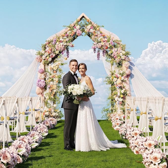 NiHome House-Shaped Solid Wood Wedding & Event Arch Frame, DIY Backdrop for Garden, Church, Party, Holiday Decorations, Sturdy Triangle Support Structure with U-Shaped Brackets for Outdoor Stability