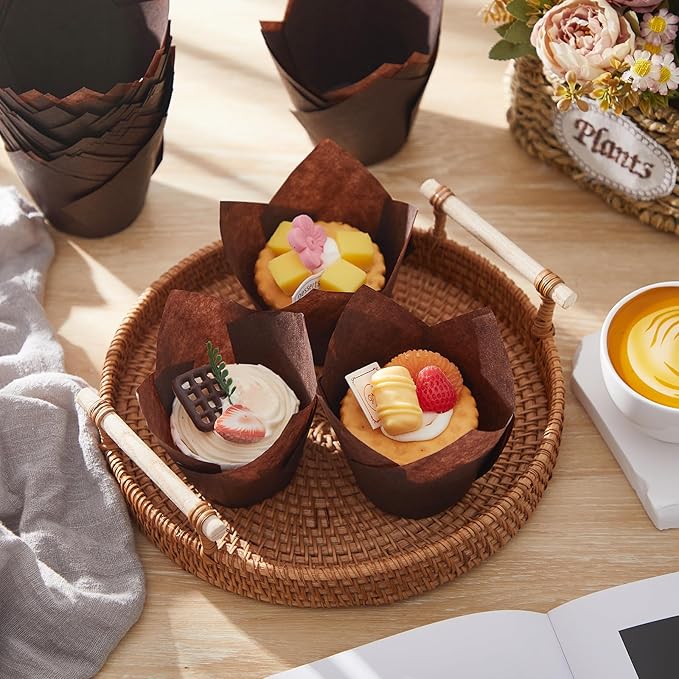 300 Pcs Jumbo Muffin Liners for Baking 2-1/4" x 4" Large Tulip Cupcake Liners Greaseproof Cupcake Wrapper Paper for Weddings Birthday Christmas Anniversaries Party (Brown)