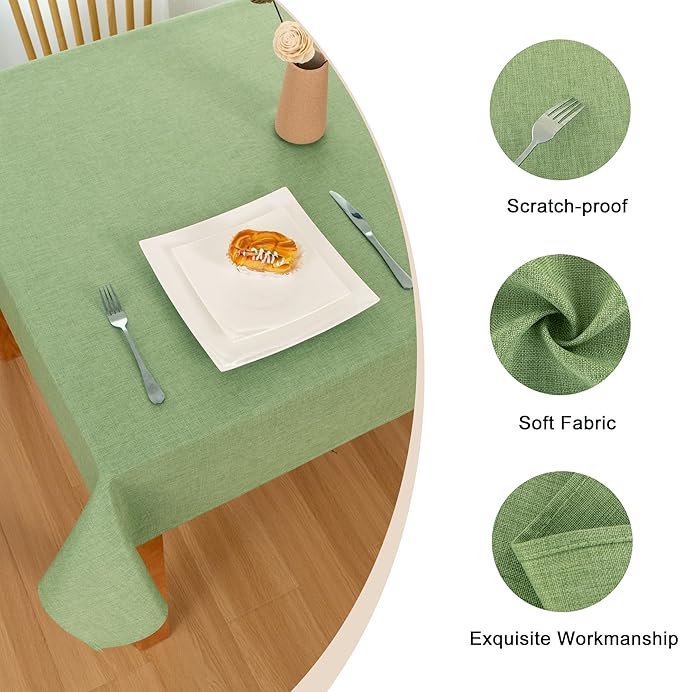 Hiasan Faux Linen Rectangle Tablecloth - Wrinkle and Stain Resistant Washable Decorative Fabric Table Cloth for Kitchen Dining Room Holiday Table Cover for Dinner, Sage Green, 60 x 120 Inch