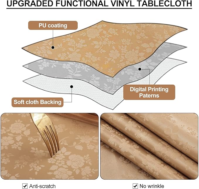 Smiry Rectangle Table Cloth, Waterproof Heavy Duty Vinyl Tablecloths, Wipeable Washable Table Cover for Kitchen and Dining Room (Brown, 60" X 102")