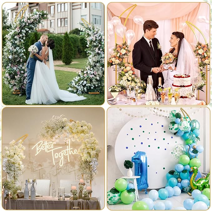 Wedding Arch Stand - 2pcs Large 8.2&6.9Ft Balloon floral Arch Stand Half Arch Flower Frame Photography Backdrop stand, Metal Heavy Firm Base for Bridal & Ceremony Baby Shower Birthday Party Decor,Gold