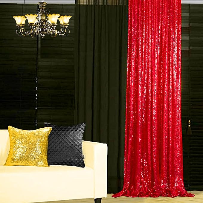 Red Sequin Backdrop Curtain 8FTX8FT 1 Panel Christmas Party Backdrop Curtains Glitter Photo Background Wedding Stage Decorations
