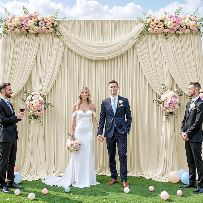 50ft x 12ft Beige Backdrop Curtains Wrinkle Free Backdrop Curtain for Wedding Parties Beige Fabric Backdrops Drapes Back Drop Cloth Bridal Shower Stage Curtains Wedding Decorations for Reception
