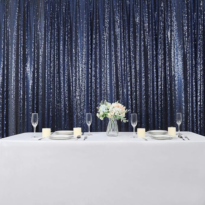 Hahuho Navy Sequin Backdrop Curtain, 2PCS 2FTx8FT Glitter Backdrop Curtain for Parties, Christmas, Wedding, Party Decoration（2 Panels, 2FT x 8FT, Navy