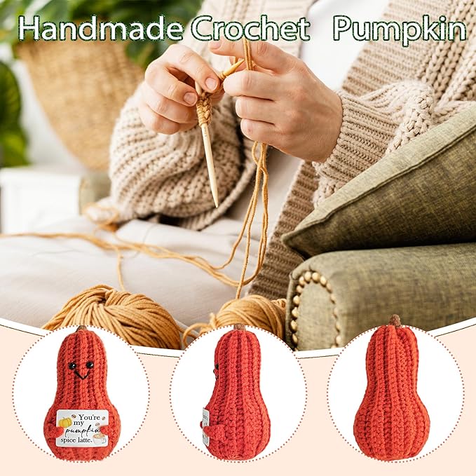 Little Reminders Emotional Support Crochet Pumpkin,Positive Crochet Pumpkin with Positive Affirmations Cards,Daughter's Gifts for Mother,Birthday and Catholic Christian Decor,Desk Decoration