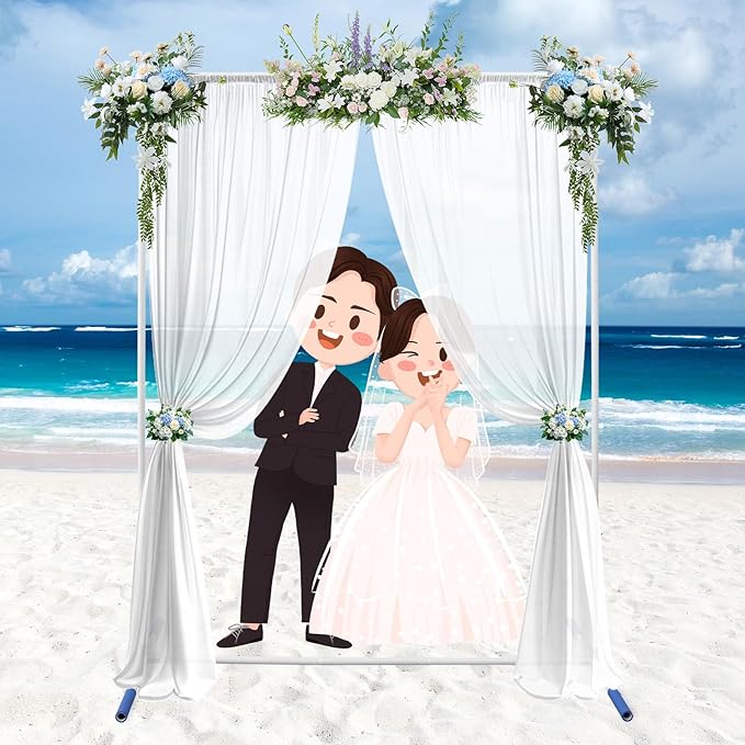 Heavy Duty Backdrop Stand 7*4FT, Extra-Long Adjustable Legs for Backdrop/Wedding Decor, Rustproof & Portable Frame for Party/Event/Home Decoration (White)