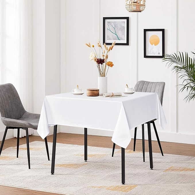 sancua White Square Tablecloths 54x54 Inch, 2 Pack - Fabric Table Cloth for Square or Round Tables, Washable Polyester Table Cover for Dinner, Holiday Party, Decorative Display Tables