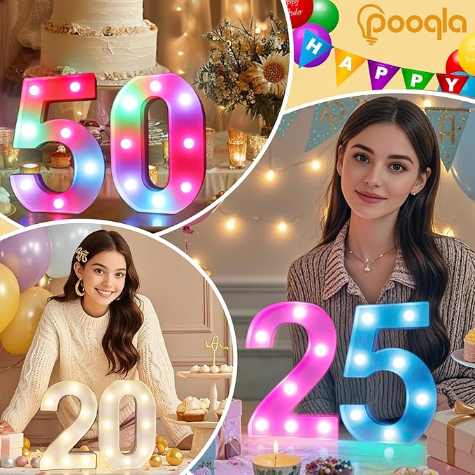 Pooqla 40th Birthday Decorations for Her Him, 35 Colors LED Light Up Numbers with Remote, Multicolor Marquee Numbers 40 Sign for Party Wedding Anniversary Decor 40th Birthday Gift, Number 40