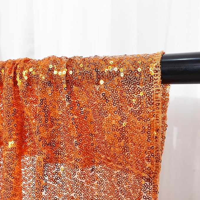 SquarePie Sequin Backdrop Curtain 2FTx8FT Orange 2pcs Background for Halloween Thanksgiving Party Decoration