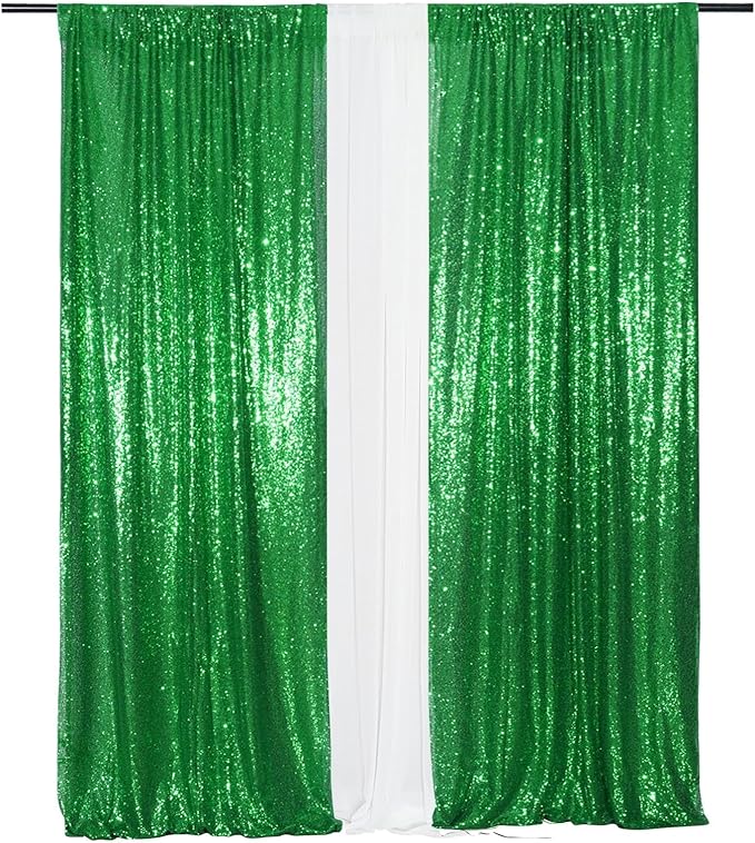 Eternal Beauty 2 PCS Sequin Backdrop Curtain, Sequin Wedding Backdrop for Christmas Party, Birthday (Green 2FTx8FT)