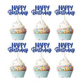 Gyufise 24 Pcs Happy Birthday Cupcake Toppers Glitter Cupcake Food Picks for Celebrating Theme Party Cake Decorations Supplies Deep Blue