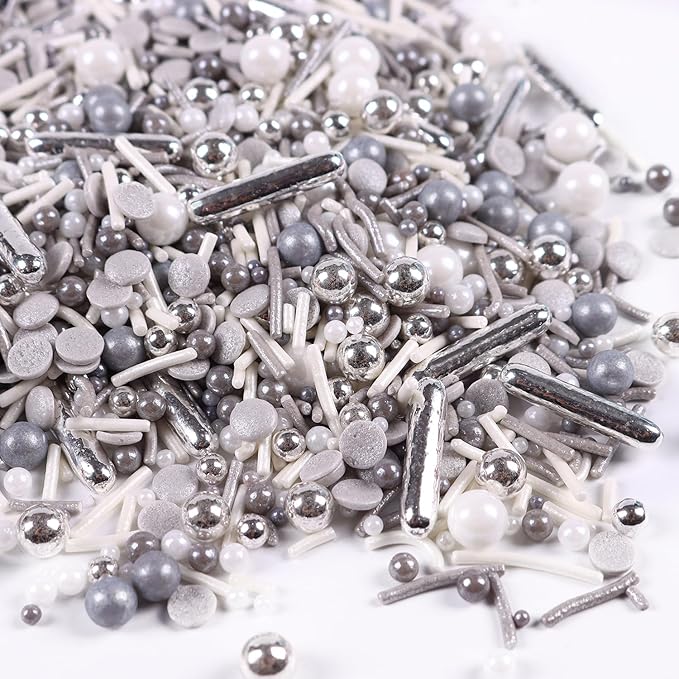 Silver Sprinkles for Cake Decorating, Silver Rob Sprinkles, Silver Pearl Sprinkles, Jimmy Sprinkles, Perfect for Cupcakes, Macaron, Cookies, Waffles, and Ice Cream Topping(120g/4.23oz)