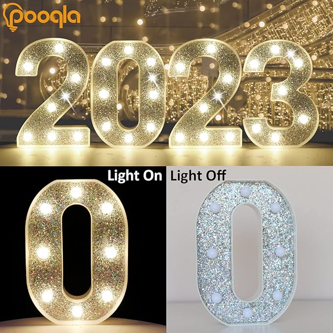 Pooqla Marquee Light up Numbers, Lighted Numbers for 9th Birthday Decorations, Night Light Battery Powered for Silver Party Decorations, Gift for Boys Girls Christmas Wedding Home Room Decoration