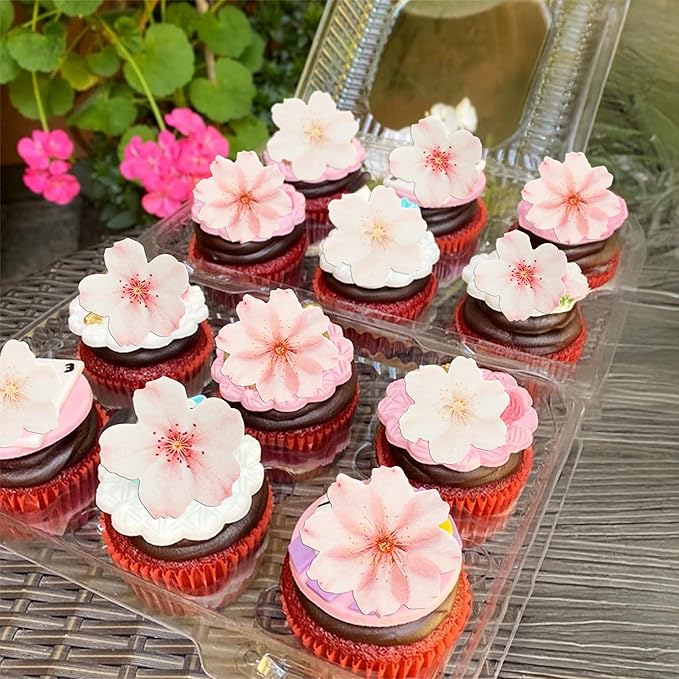 Ephlyn 54Pcs Edible Cherry Blossom Cake Decoration Spring Flowers Cupcake Toppers Wafer Paper Flowers Cake Decoration Wedding Birthday Baby Shower Party Supplies Multicolor