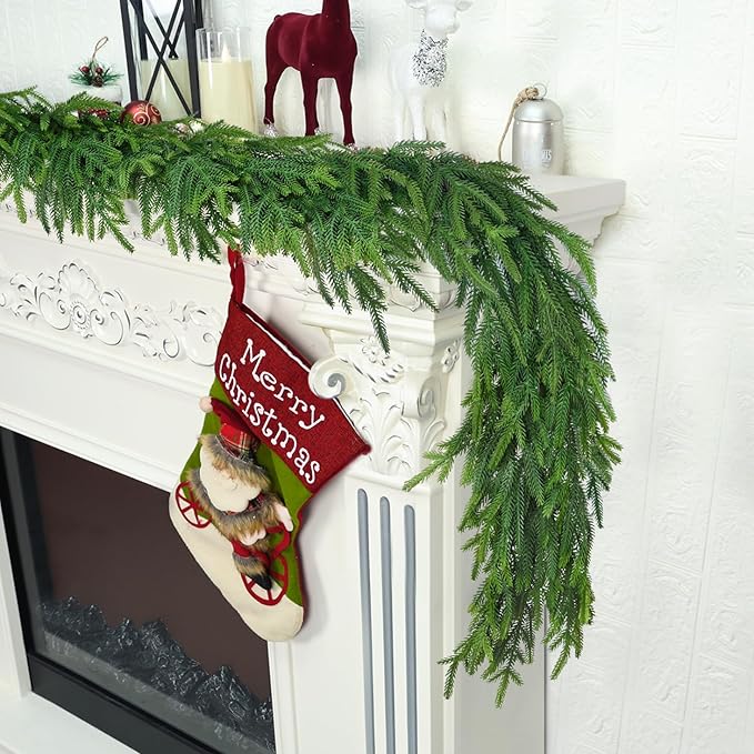 Christmas Cedar Garland for Staircase Real Touch Droopy Bendable Lifelike Faux Xmas Garlands for Decoration Christmas Green Pine Mantle Garland Thanksgiving Table Decorations Outdoor Indoor 6ft