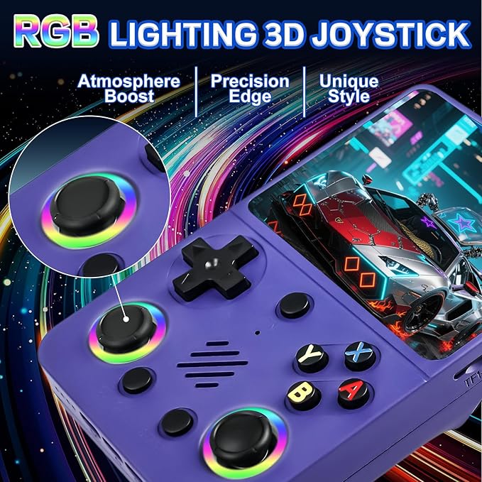 RG36PRO Retro Handheld Game Console - Open Source System,3.5"IPS Screen,30,000+ Classic Games,64G TF card, 3000mAh Battery,Portable Gaming Player for Travel,Gift for Teen or Partner -Purple