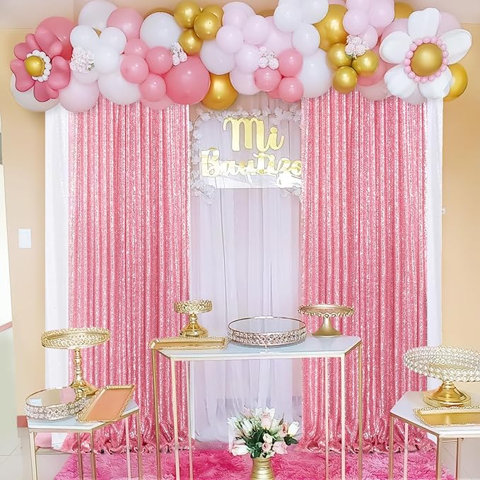 Blush Pink Sequin Backdrop 2 Panels 2FTx8FT Glitter Backdrop Curtain for Baby Shower Wedding Party Decorations