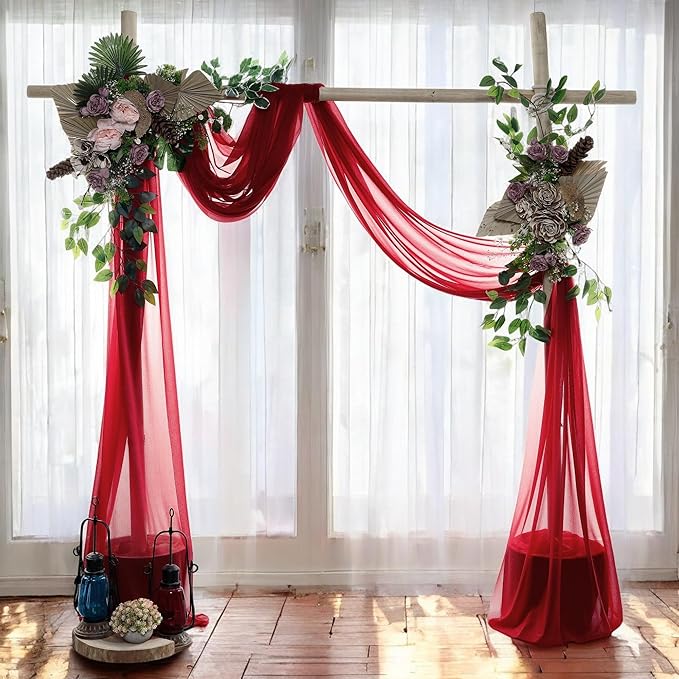 MDS Halloween Chiffon Draping Fabric - 2 Panel, 30" Wide x 20ft Long - Sheer Spooky Arbor & Canopy Drapery for Haunted House Backdrops, Party Ceilings, DIY Costumes & Themed Events - Apple Red