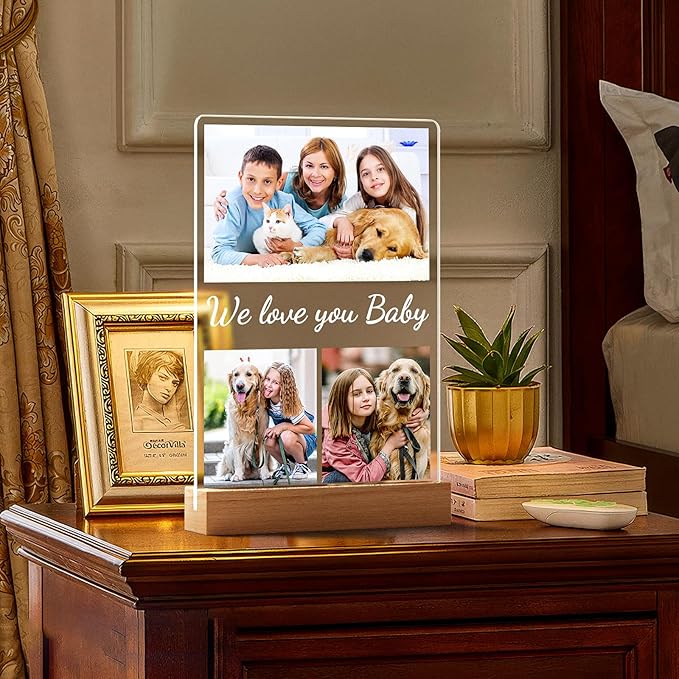 Custom Collage Picture Frames with Photos, Personalized Photo Frame with Night Light, Customized Birthday Photo Gifts for Baby Kids Girls Boys Pet Friends Family