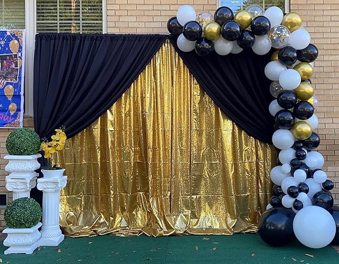 Gold Sequin Backdrop Curtains 2 Panels 2FTx8FT Glitter Gold Drapes Photo Backdrop Party Wedding Baby Shower Curtain Sparkle Photography Background