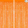 2 Pack Orange Metallic Tinsel Foil Fringe Curtains, Door Streamers Photo Booth Backdrop for Birthday Party, Tinsel Curtain Backdrop for Baby Shower Bachelorette Christmas Party Decorations