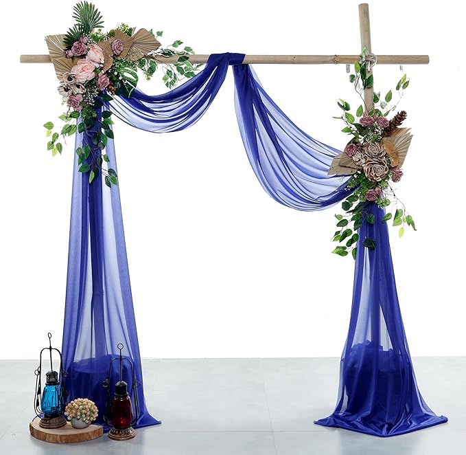 VDS Pack of 2 Panel (30 Inch X 100 Feet) Wedding Arch Draping Fabric Sheer Chiffon Fabric Drapery for Wedding Ceremony Reception Swag Backdrop Canopy Chuppah ARBO Altars Decoration (Royal Blue)