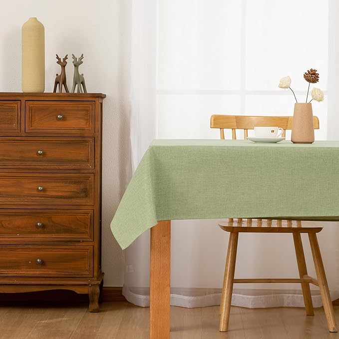 Hiasan Faux Linen Rectangle Tablecloth - Wrinkle and Stain Resistant Washable Table Cloth for Kitchen Dining Room Holiday Table Cover for Dinner, Green, 52 x 70 Inch