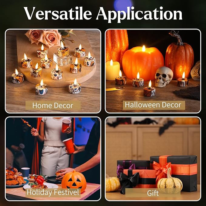 Eywamage Halloween Flameless Tealights with Remote, Spooky Spider Pumpkin Battery LED Tea Votive Candles Set of 12