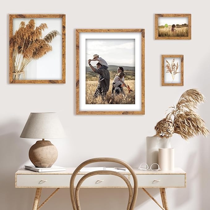 TWING 4 x 6 Picture Frames Set of 6, Rustic Photo Frames Collage for Wall Decor Mounting or Table Display,Home Decorative Collage Picture Photo Frame Wood Brown,Walnut