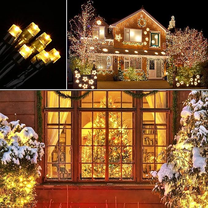 Toodour Solar Christmas Lights, 72ft 200 LED 8 Modes Outdoor Christmas String Lights, Waterproof Solar String Light for Xmas Tree, Fence, Holiday, Party, Balcony, Outdoo Xmas Decorations - Warm White