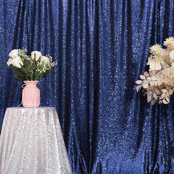SquarePie Sequin Backdrop 8FT x 8FT Navy Blue Curtain Background Wedding Party Decoration