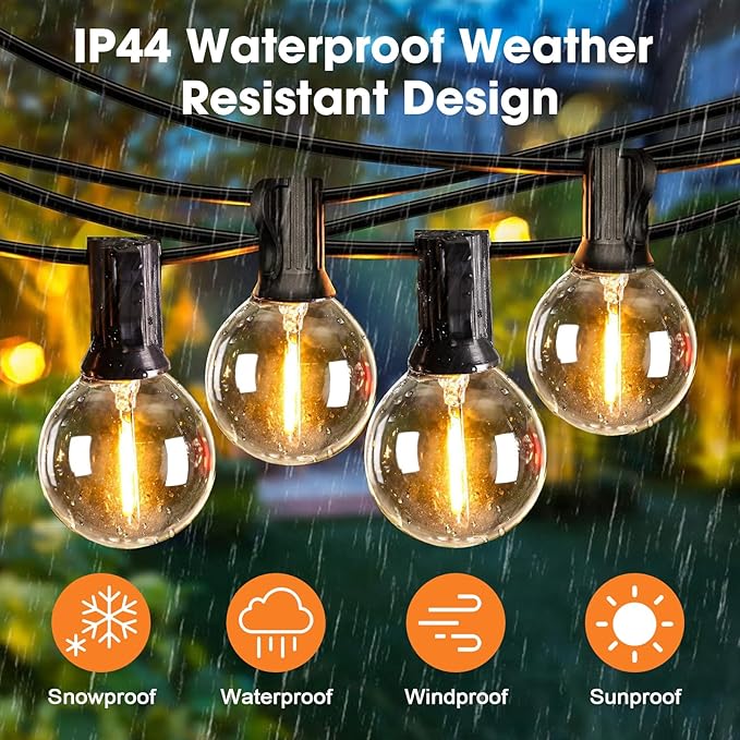 50 Pack G40 LED Replacement Bulbs for Outdoor String Lights, Dimmable, Warm White, E12 Screw Base, Waterproof LED Globe Bulbs Light for Indoor Outdoor Patio Cafe Decor