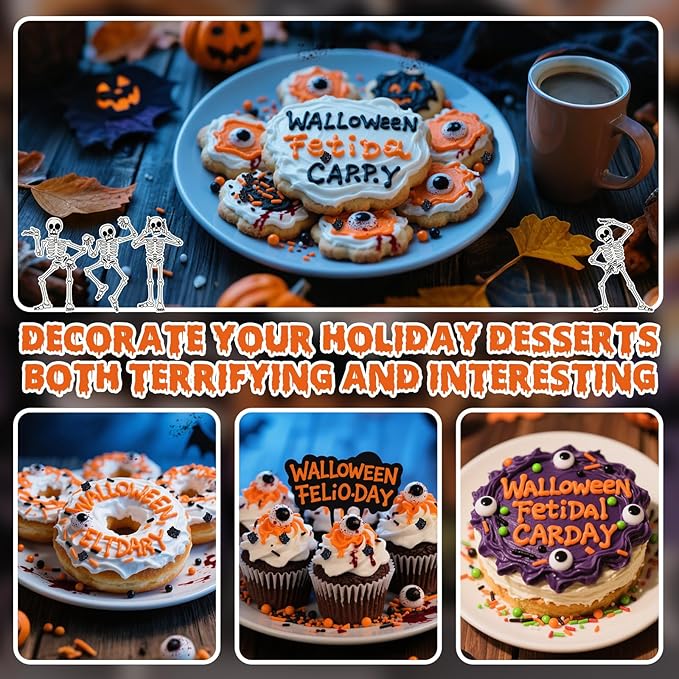 Halloween Terrifying Sprinkles,Candy Bloody Eyeballs,Orange Pearls Black Spider Sprinkle Edible Jimmies Mix,Perfect for Cake Decorations, Baking, Ice Cream, Cookies, Cupcake Topper,Halloween Supplies Children's Party,130g/4.58ounce