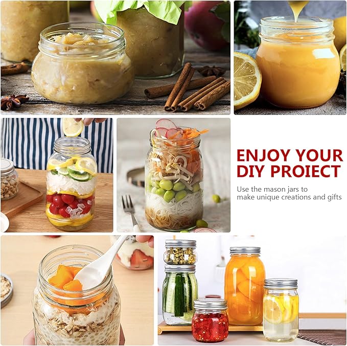 10 oz Mason Jars, 24 Pack 300ml Glass Canning Jars with Regular Mouth Lids, Glass Jars Storage Containers for Overnight Oats, Jam, Jelly, Honey, Beans, Spice, Wedding Party Favors, Shower Favors